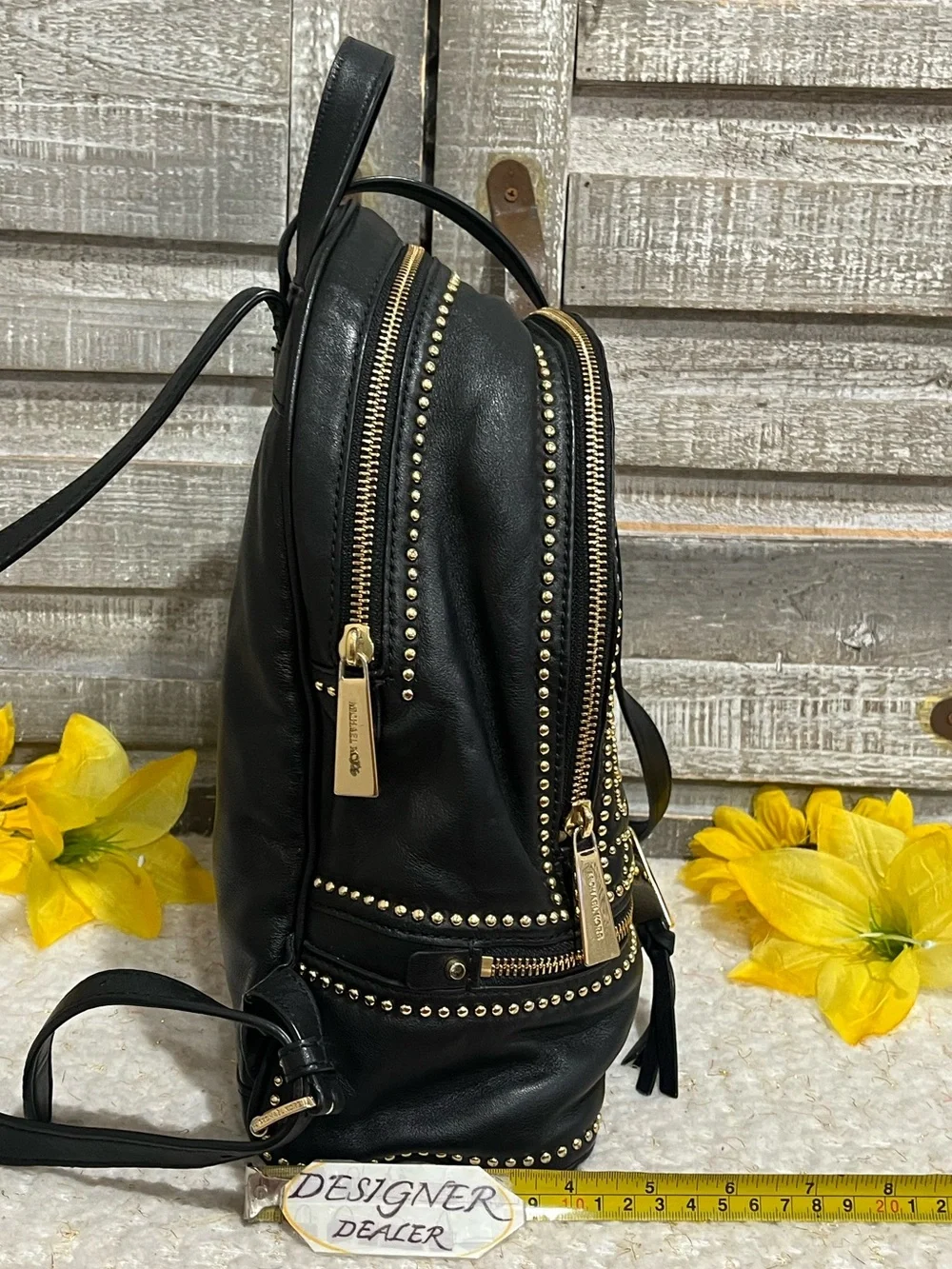 Michael Kors Rhea Rose Studded Black Leather Backpack VGC!